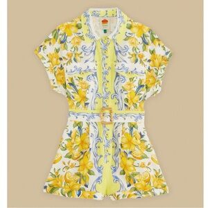 FARM Rio NWT Sicily Yellow Floral Belted Short Romper